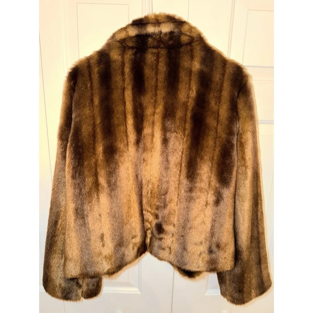 Donna Salyers Fabulous Furs Brown Faux Mink Fur Coat Size Large Glamour Mob Wife